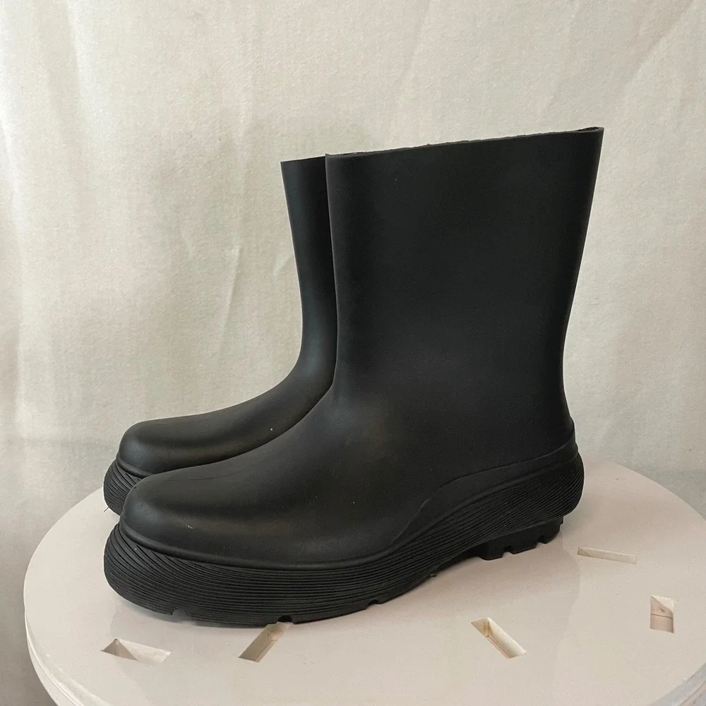 ZARA Black Platform Rain Boots  Women Sz 37 Chunky Lug Sole Waterproof‎ Pull On